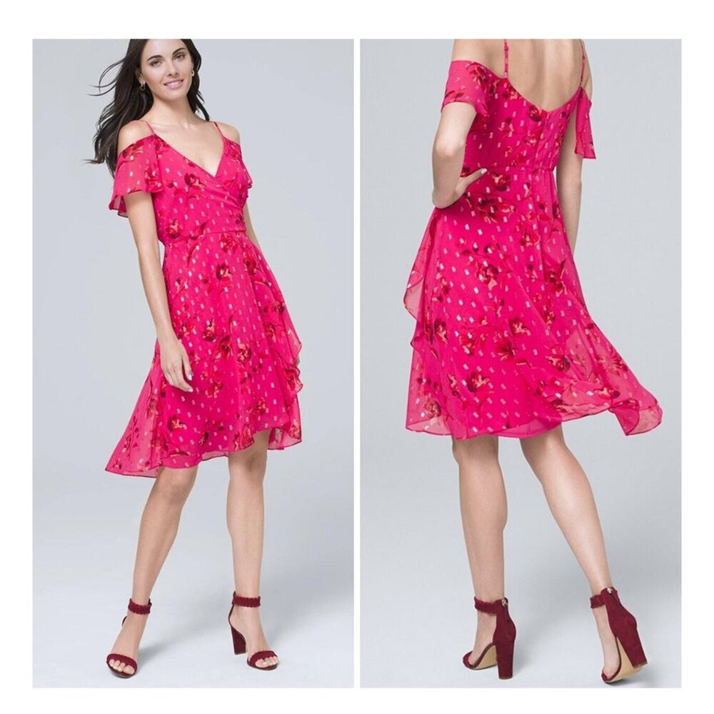 White House Black Market Blouson Flutter Sleeve Sari Pink Madder dress size 4